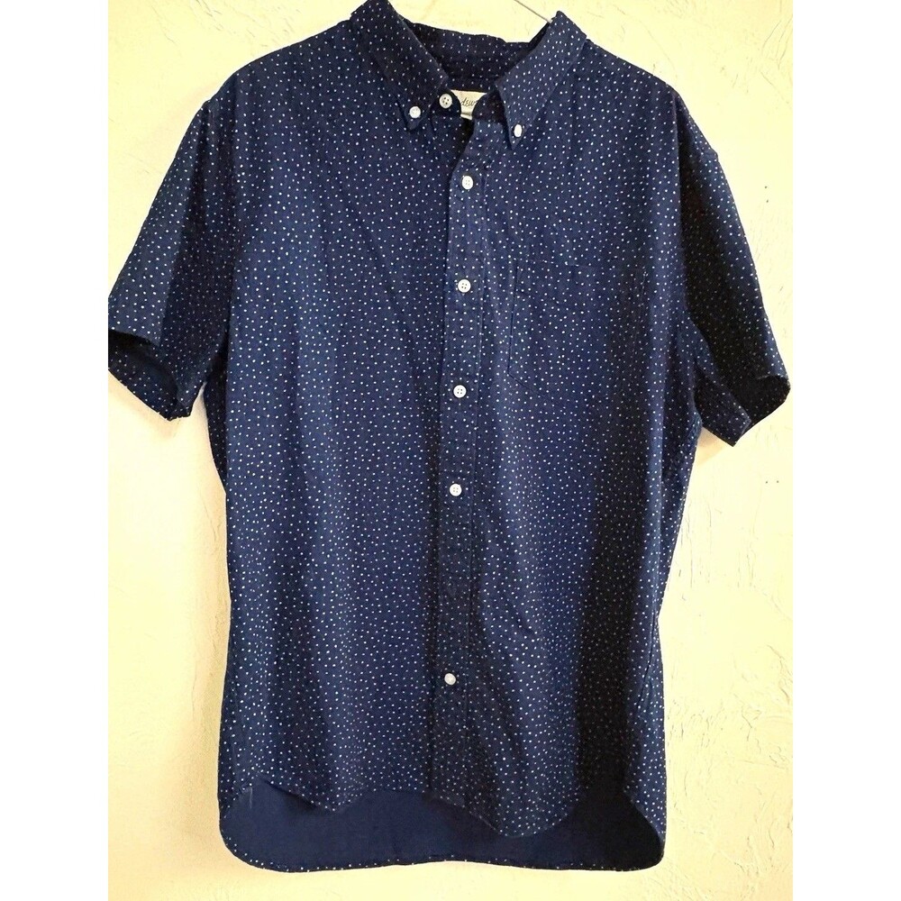 Madewell Men’s Button-Up Shirt L Blue/White Polka Dot Collared Short Sleeve